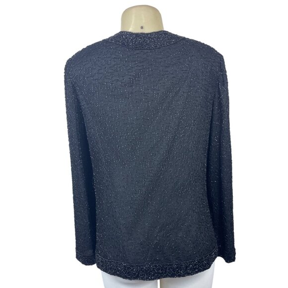 Vintage Lawrence Kayan Women's Black Silk Beaded Blazer Sweater Sz- L - Picture 3 of 6
